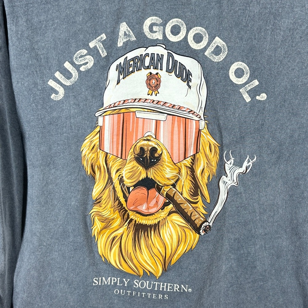 Simply Southern Mens Americana Merican Dude Graphic T-Shirt Gray XXL Acid Wash
